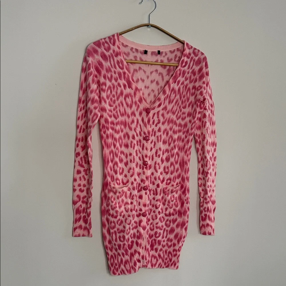 Pink Leopard Print Cardigan/One Piece Dress - Picture 1 of 5